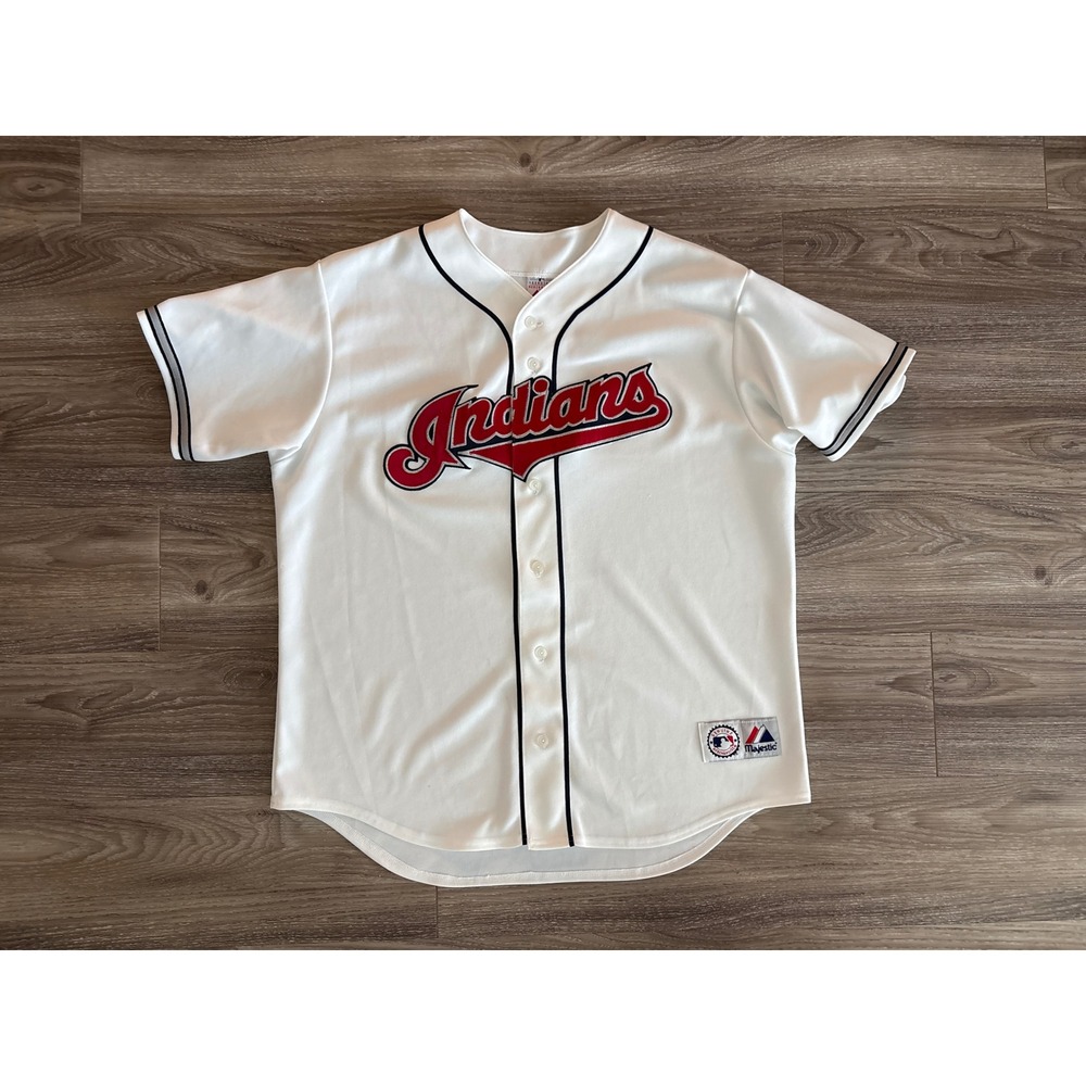 Majestic MLB Cleveland Indians Baseball Jersey White Navy Red Mens XL